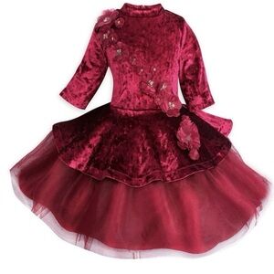 Disney Store Belle Red Velvet Holiday Special Dress Costume Beauty & Beast Sz 3